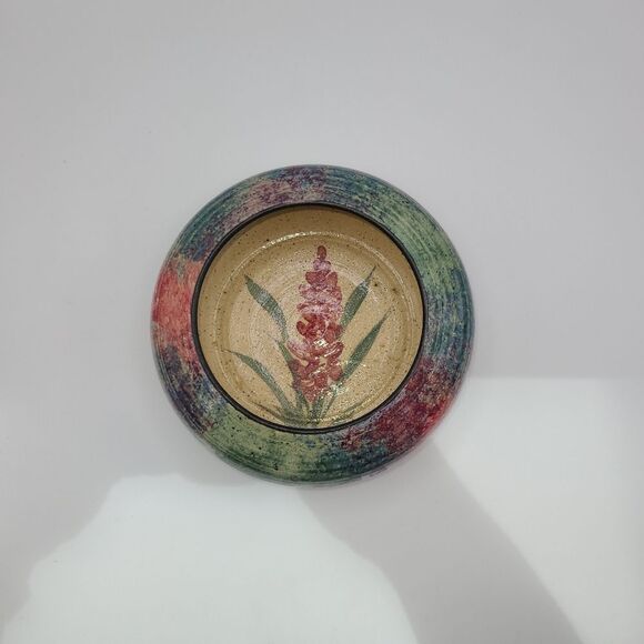 Handcrafted Floral Pottery Bowl, By Malsnee 2002 - Picture 9 of 9
